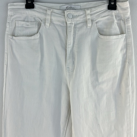KanCan Signature High Rise Flare Raw Hem White Denim Jeans, 30 - Picture 2 of 10